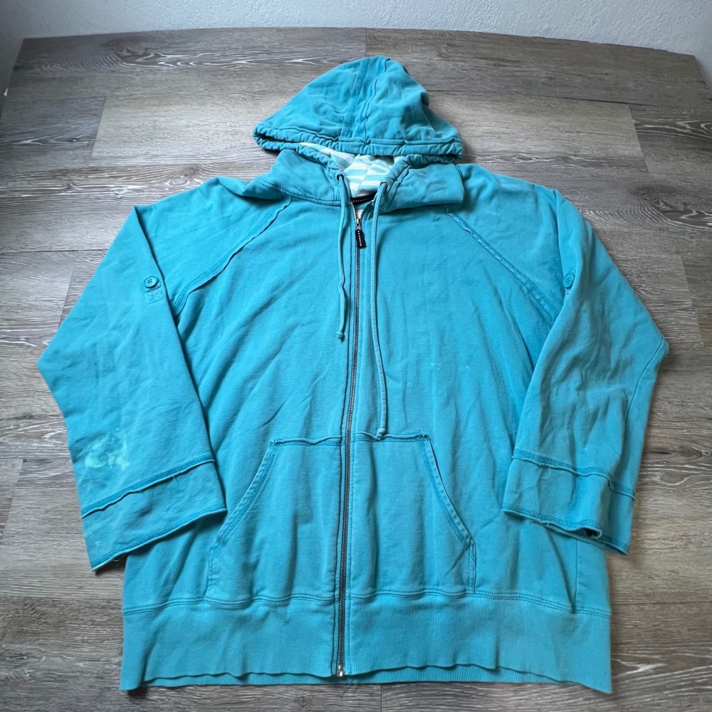 Merona Zip Hoodie Womens 20W/22W Teal Blue Raglan Sleeve Cotton Blend Casual